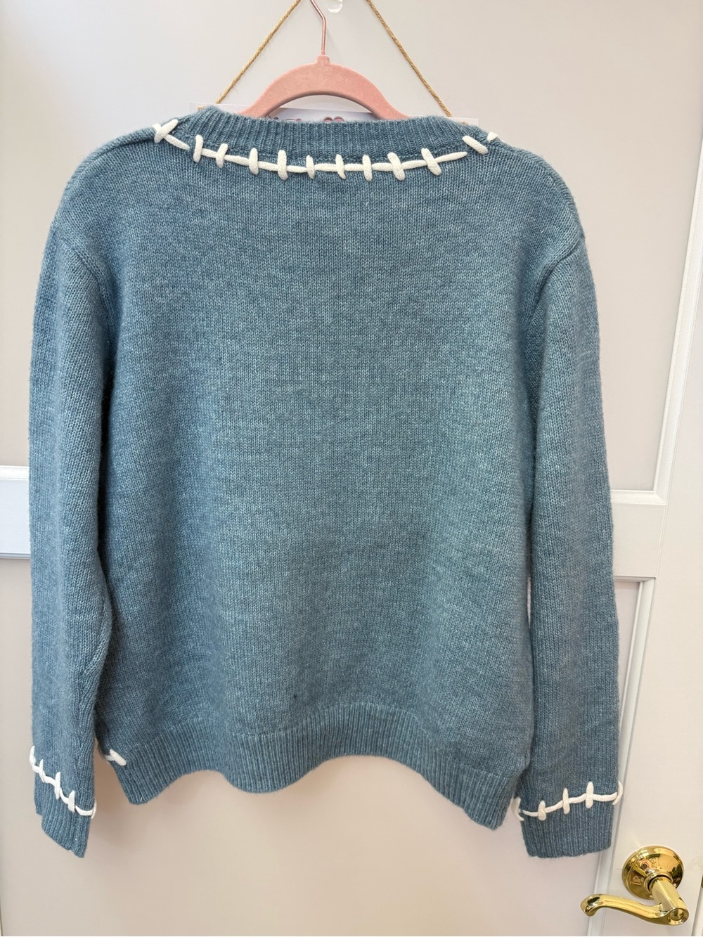 Dusty Blue Football Knit Sweater -BIBI - Picture 8 of 8
